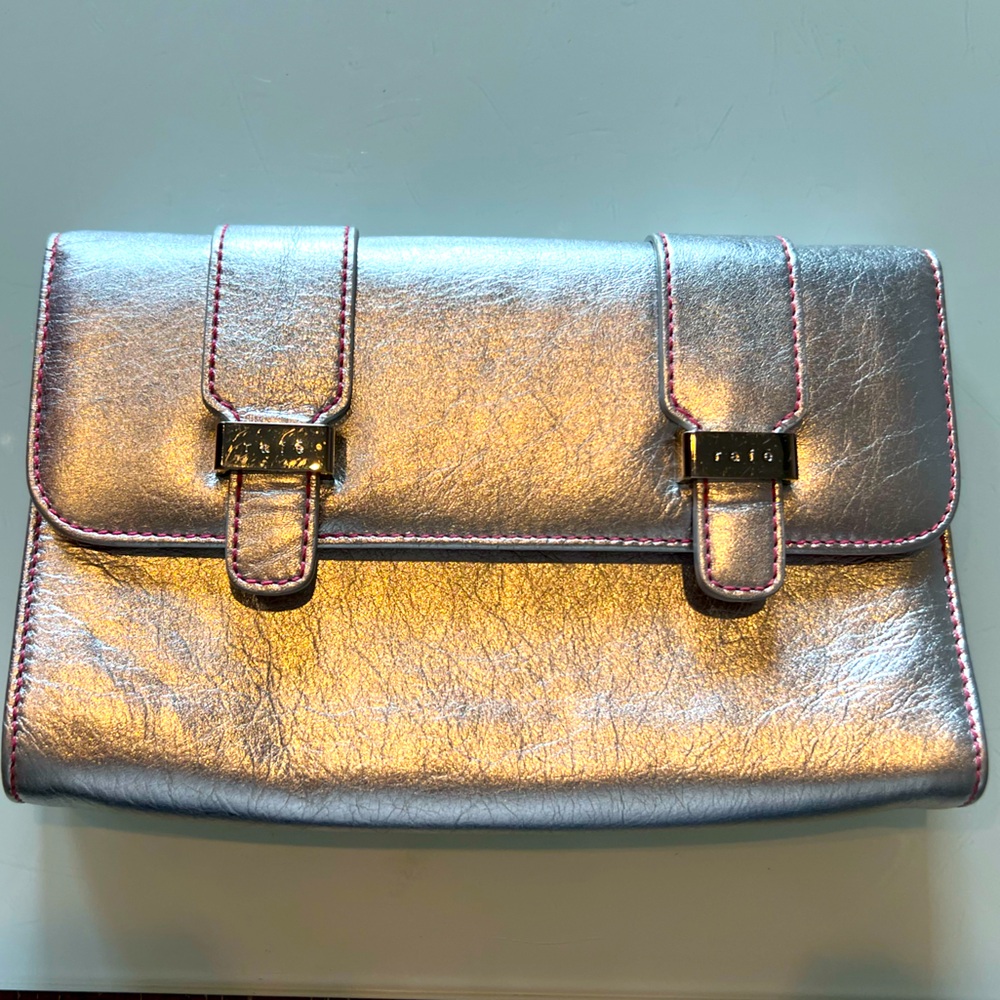 Rafe luxury silver clutch nwot 5x8”